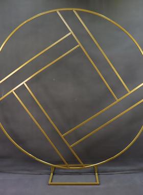 新款婚庆道具铁QIL艺创意几圆环何路引菱形方框子风舞台背景屏架