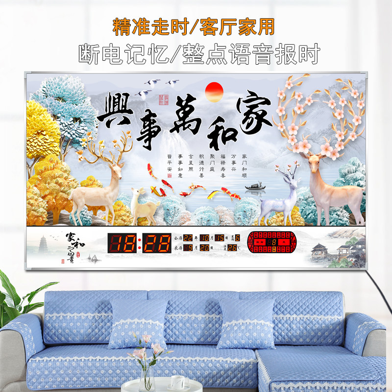 挂墙插电子数码万年历2023年风景壁挂钟表超大钟新款时尚客厅家用怎么看?