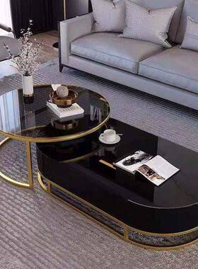 代简约大现理石茶几电视柜合椭48781圆板岩客厅北欧小户组型轻奢