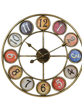欧式创意铁艺彩色时钟壁挂客厅餐厅装饰品圆形挂钟钟表装饰品摆件