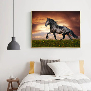 现代装饰画马到成功动物骏马图挂画楼梯间走廊过道卧室办公室墙画