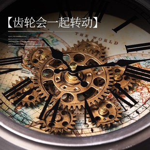 中古风复古齿轮座钟客厅桌面静音高级时钟表20新款台式台钟摆件
