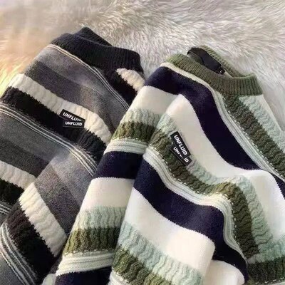 Autumn Sweater Couple Vintage Striped Loose Youth Preppy Sty