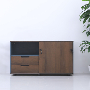 天瑞翔文办公桌侧边柜大班台副柜木质带锁推拉门矮柜打印机置物柜