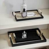 轻奢皮质首摆FCQ饰入户收玄关纳盘子黑色色皮杏革香薰托盘饰品件