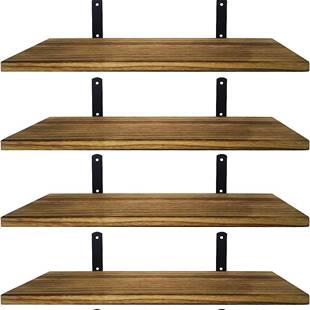 架墙面置物浴架室厨房架收纳实木墙上储物浮动5板轻烧+隔板铁艺壁