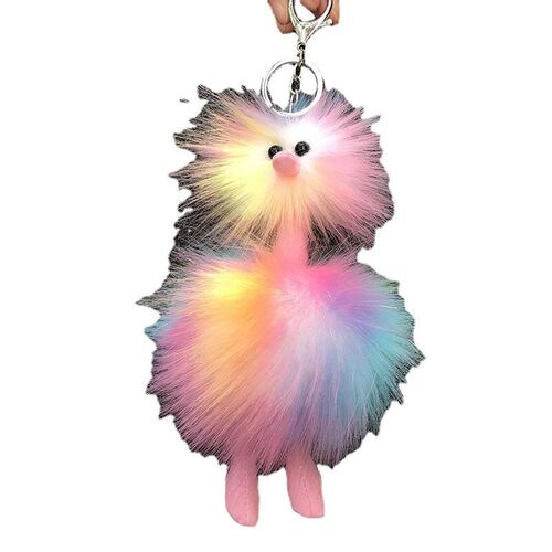 New colorful fur ball key chain plush ostrich hanging plush