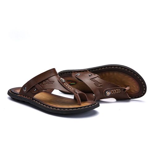 Flip Flops On The Beach, Large Size Mens Leather Pulley