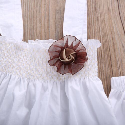 0-24m 3pcs Baby Girls Clothes Set Solid White Sling Dress Fo