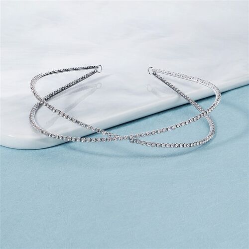 Efily Rhinestone Wedding Headband for Women Silver Color Cry