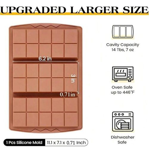 3-in-1 Chocolate Bar Molds Silicone Bars Break Apart Wax Mel