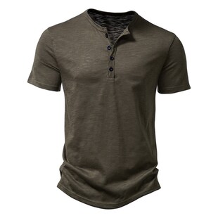 Color Summer Sleeve Short Solid Casual Men Collar Henley