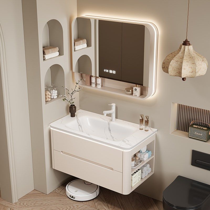 奶油风橡木烤漆智能圆角浴室柜卫生间陶瓷一体盆洗手洗脸洗漱台,家装主材,浴室柜组合,淘宝优惠券,粉丝福利购,淘宝优惠卷