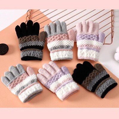 1 Pair Kids Winter Gloves Knitted Stripe Child Coldproof War
