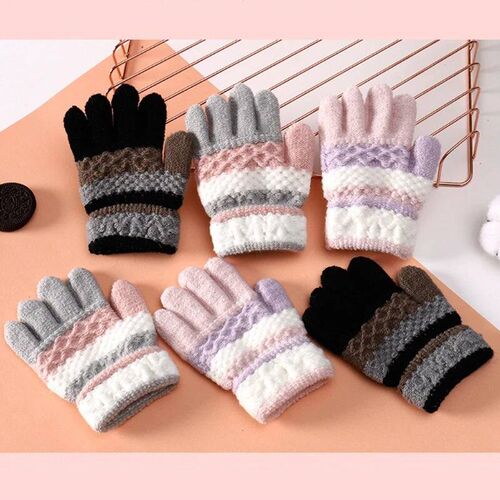 1 Pair Kids Winter Gloves Knitted Stripe Child Coldproof War