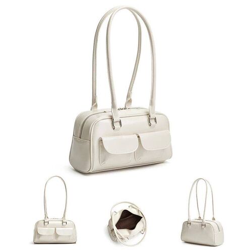 New women bag fahion niche oil wax leather bowling bag mult
