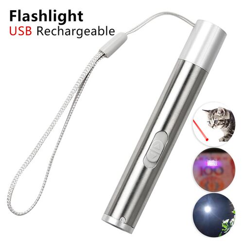 3 in 1 Mini USB Rechargeable Red Laser Pointer UV Flashlight