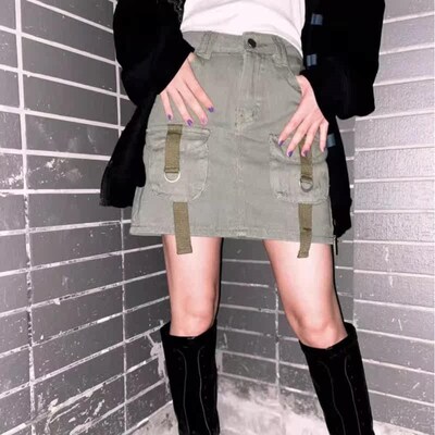 Summer Military Green Mini Skirt Spice Girl nd Pocket Short
