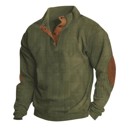 Mens stand up collar long sleeved corduroy sweatshirt