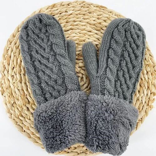 Women Fashion Knit Twist Flowers Mittens Winter Female Wool