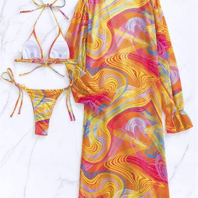 Micro Bikini 3 Pieces Women Swimwear Sexy Print Bikini Set B