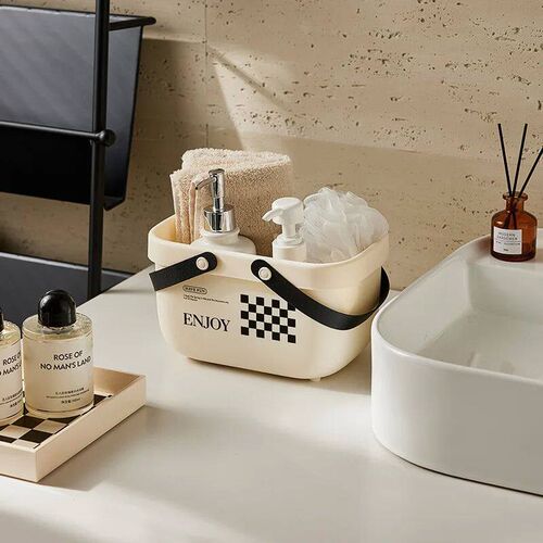 Portable Drainable Bath Basket Creamy Style Shower Basket fo