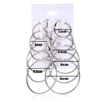Silver 6 Pairsrock And Roll Exaggerated Design Earring Ring