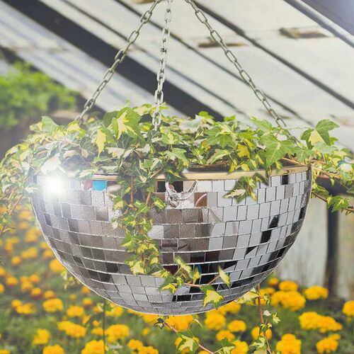 Disco Ball Flower Planter Pots Rope Mirror Hanging Basket Ha