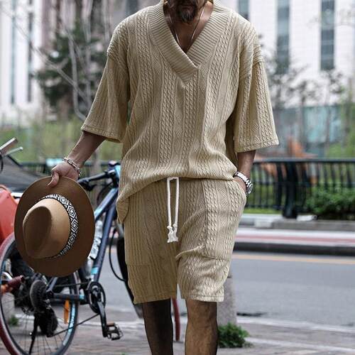 New Mens Casual Trousers V Neck All-match Jacquard Sweater