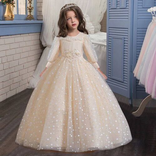 Girls 4-14 years old, long sleeved, puffy sleeved, polka dot