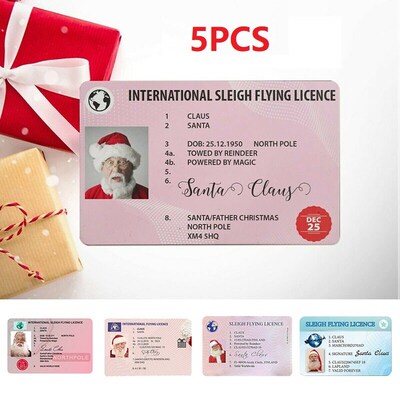 5PCS/Lot Santa Claus Flight License Christmas Eve Driving Li