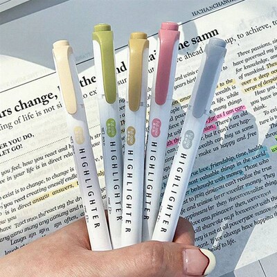 5pcs Pastel Highlighters Colors Dual Tip Fluorescent Hook Pe