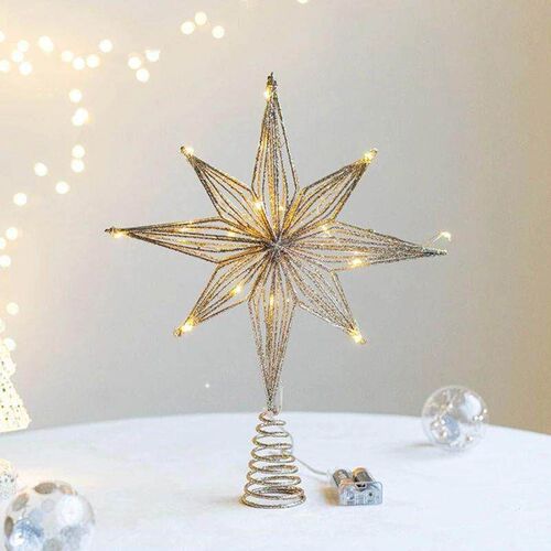 Christmas Tree Toppers Star with LED String Lights Ornaments