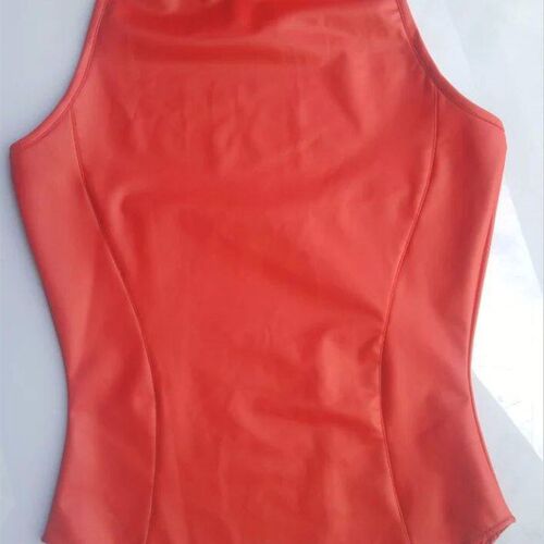 COSPLAY Latex Maid High Cut Bodysuit High Neck Halter Body