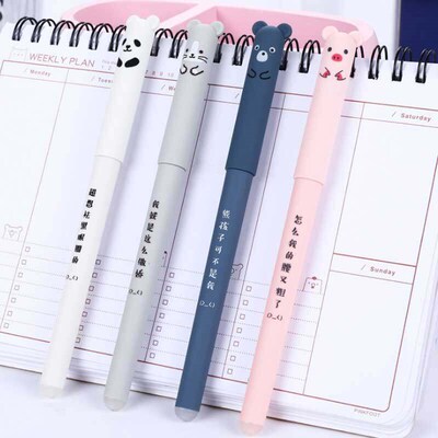 4 pcs/lot Cute Pens Cartoon Animals Erasable Pen 0.35mm Refi