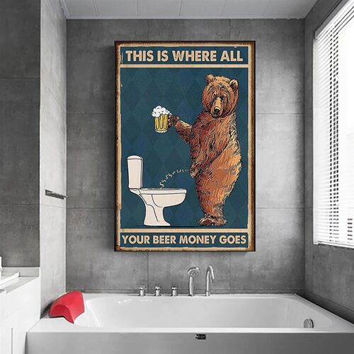 Grumpy Bear Drinking Beer To The Bathroom  Poster Abstract W