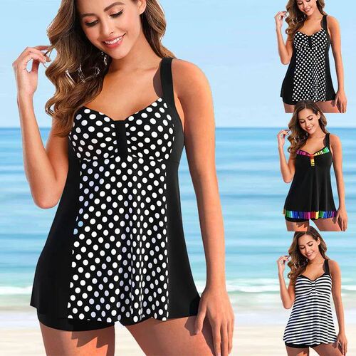 Retro Pattern rend Tankini Set Summer Beach Vacation Womens