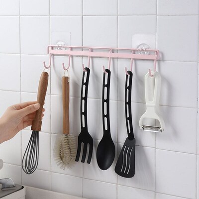kitchen hook non-trace glue six hooks wall hanging steel