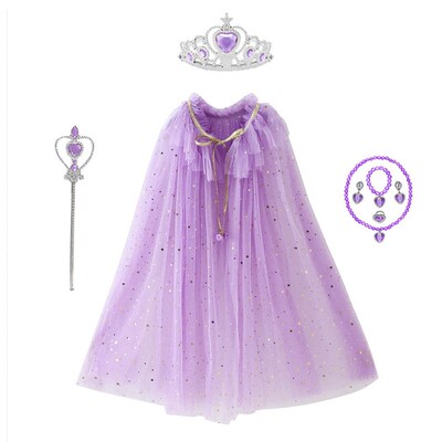 Girls Cloak Elsa Dress up Princess Accessories Sequin Drawst