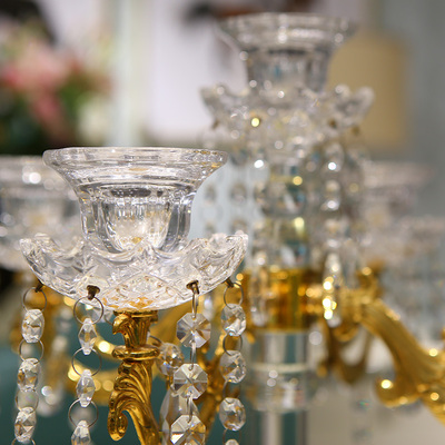 水晶烛台婚礼烛台装饰定制金属蜡烛台西餐厅样板房浪漫摆件