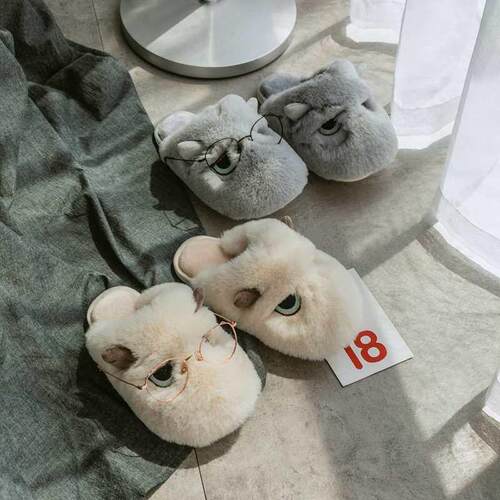 Cotton Slippers Womens Winter Home Fabric Cute Plush Indoor