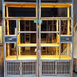 原生态实木多宝阁博古架原木创意摆件架仿古做旧置物古董架展示柜