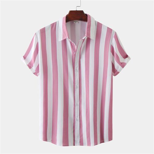 Mens plus size striped printed short sleeved shirt mens