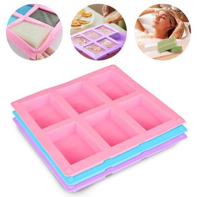 Newest 6 Grids Rectangle Silicone Soap Making Molds DIY Choc