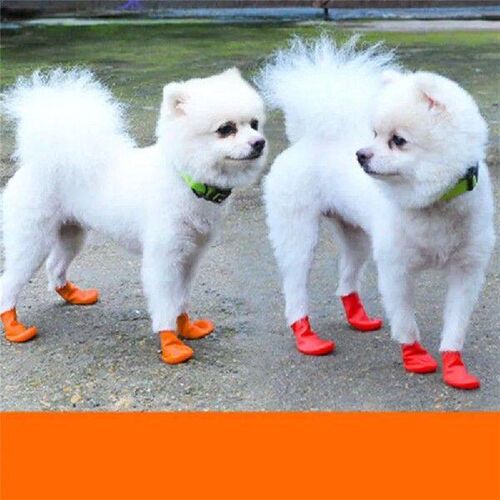 4 PCS/SET Pets Boots Waterproof Rubber Rain Shoes Non Slip