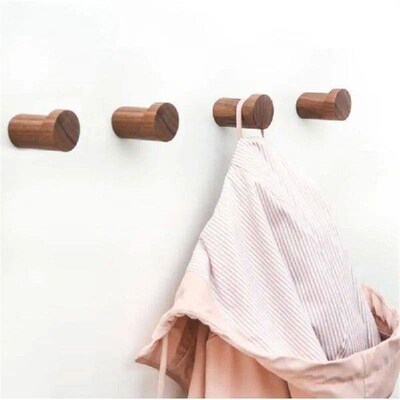 L9NB 4Pcs Natural Wooden Wall Hooks Punch-Free No Drilling