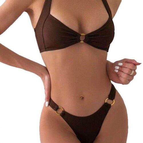 Hanging neck tie bikini split swimsuit womens beach