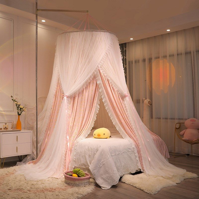 蚊帐家用202新款免安装吸顶挂钩圆顶吊顶遮光床帘一体式儿童公主