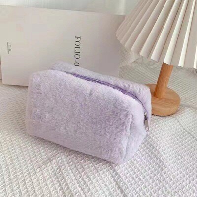 Makeup Bag Cute Cosmetic Bag Plush Pink White Makeup Pouch T