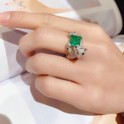 Luxury Emerald Green Zircon Leopard Rings Animal Panther Rin